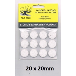 FILC Podkładki filcowe 20x20mm BIAŁE / blister 12 szt / podkładki  meblowe samoprzylepne / 3535 / OKRĄGŁE
